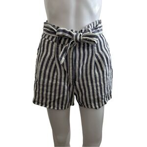 Cynthia Rowley Blue White Striped Paper Bag Tie Waist Linen Shorts Size 4
